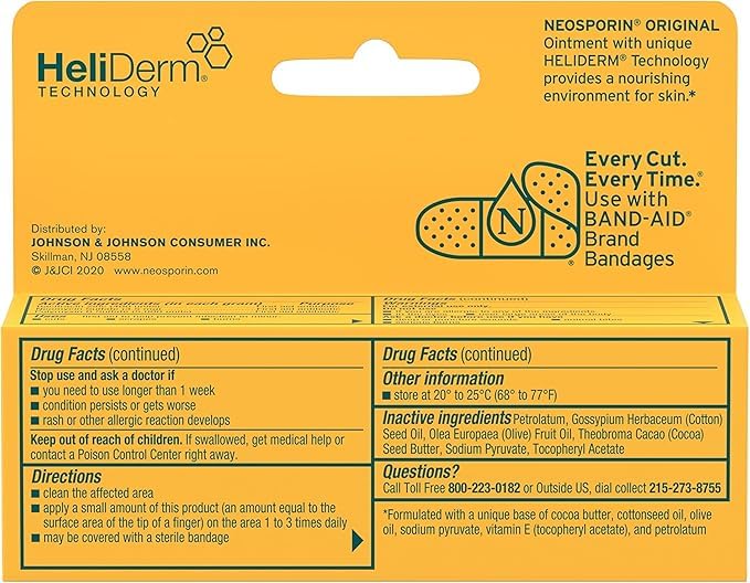 Neosporin Original First Aid Antibiotic Ointment with Bacitracin Zinc for Infection Protection, Wound Care Treatment & Scar Appearance Minimizer for Minor Cuts, Scrapes and Burns,.5 oz 0.5 Ounce (Pack of 1)