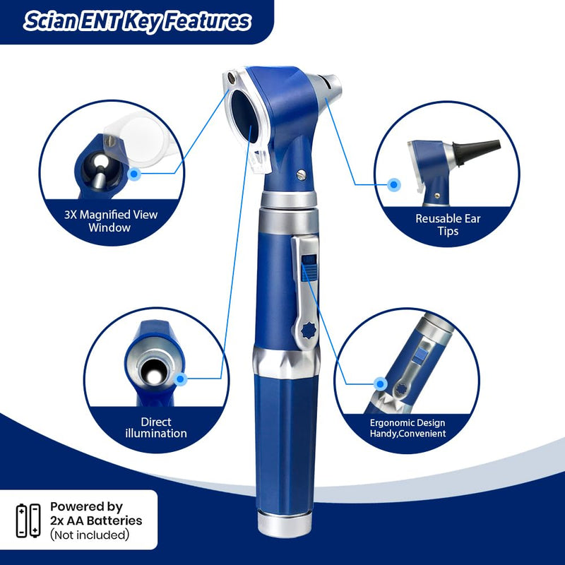 Scian Otoscope - Ear Scope with Light, Ear Infection Detector and Pocket Ear Checker Kit with 3X Magnify Lens, Suitable for Kids, Adults, Doctors, Pets(Blue) Blue - BeesActive Australia