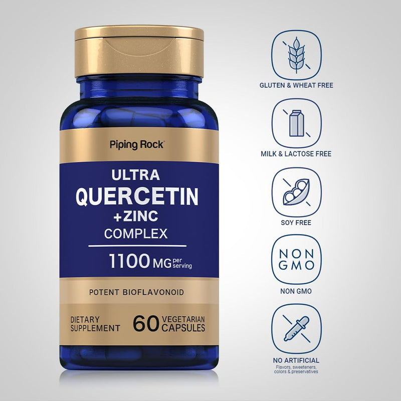Piping Rock Quercetin Zinc Complex 1100 mg | 60 Capsules | Potent Flavonoid | Non-GMO, Gluten Free Supplement