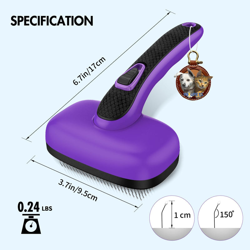 Dog Self Cleaning Slicker Brush for Shedding, Ideal for Short Long Haired Dogs, Including Cat. Removes Loose Fur, Undercoat, Mats, Tangled Hair. Suit for Large Medium Small Animal, Purple - BeesActive Australia