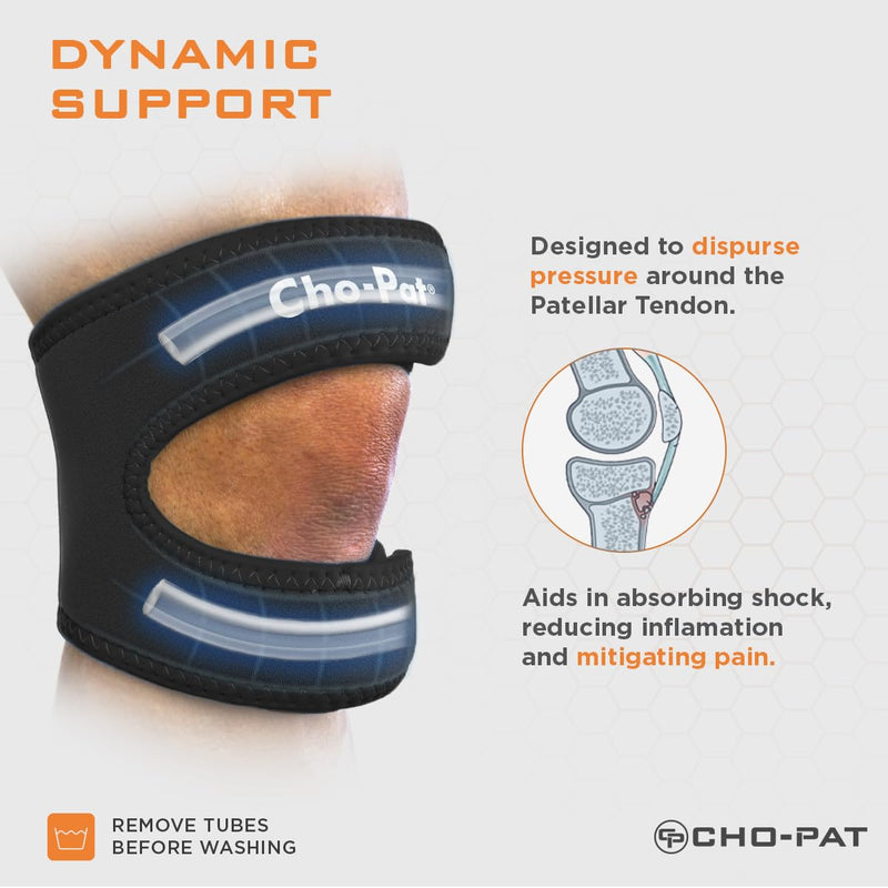 Cho-Pat Dual Action Double-Layer Adjustable Knee Strap, Full Mobility and Knee Pain Relief for Chondromalacia, Osgood Schlatter’s, Tendonitis, and Meniscus Tears, Medium Black - BeesActive Australia