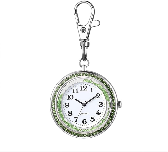 Carabiner Watch, Nurse Watch, Pocket Watch, Key Chain, Men's, Women's, Analog, Pocket Watch, Diamond, Trunk, Easy to See, Everyday Life, Climbing, Work, Christmas, Gift, Birthday, Anniversary, Silver (Green), silver: green -  Australia