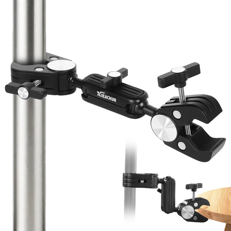 Super Clamp Double Camera Mount with 1/4 Inch Screw Adapter Clip Bracket Magic Arm Dual Ball Head for Motorcycle Chair Pole Tripod Light Stand Photo Boom Stand Cross Bars - BeesActive Australia