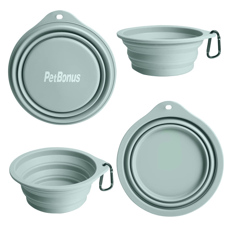 PetBonus 2-Pack Silicone Collapsible Dog Bowls, BPA Free Dishwasher Safe, Portable Foldable Expandable Travel Bowl, Food Water Feeding Cup Dish for Dogs Cats with 2 Carabiners (Turquoise, Tan) 20 Oz Turquoise, Tan - BeesActive Australia