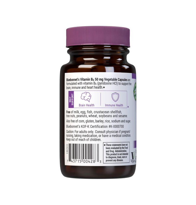 BlueBonnet Nutrition Vitamin B6 50 mg, 90 Vegetable Capsules | Nervous System Immune & Heart Health Support Supplement; Non-GMO, Vegan, Gluten-Free 90 Count (Pack of 2)