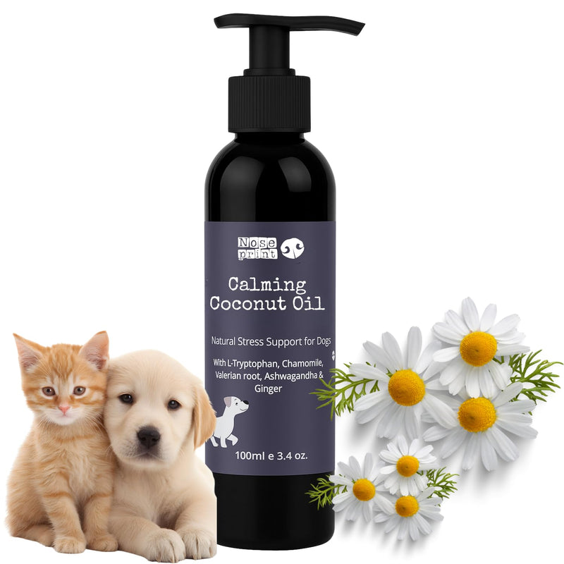 100ML Calming Coconut Oil for Dogs & Cats Anxiety Relief Supplement with Chamomile, Valerian & Ashwagandha – Natural Stress Soothing Formula – Fast-Acting & Long-Term Calmer
