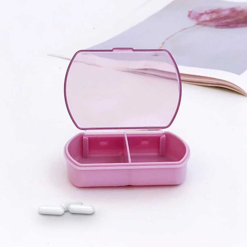 Small Pill Case Small Pill Organizer Pill Storage Device Portable Travel Pill Box Daily Medicine Storage Box 2 Compartments Pill Holder Pill Container for Vitamins, Fish Oil, Supplements Purple 2pcs