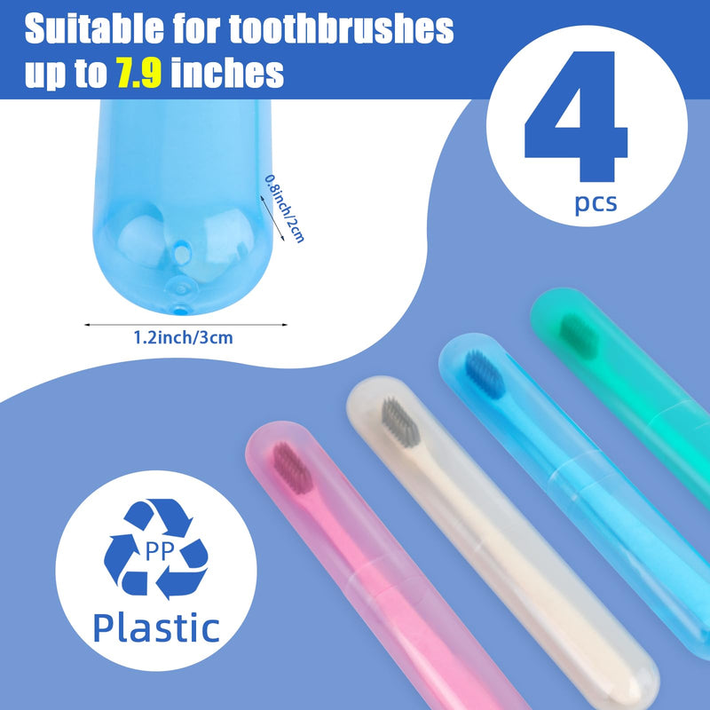 4 Pack Toothbrush Cases Travel Toothbrush Holder Portable Toothbrush Container Case Plastic Toothbrush Carrier Cover Case Toothbrush Protector for Traveling, Bathroom, School, Home, Camping Blue, Green, Pink, Beige - BeesActive Australia
