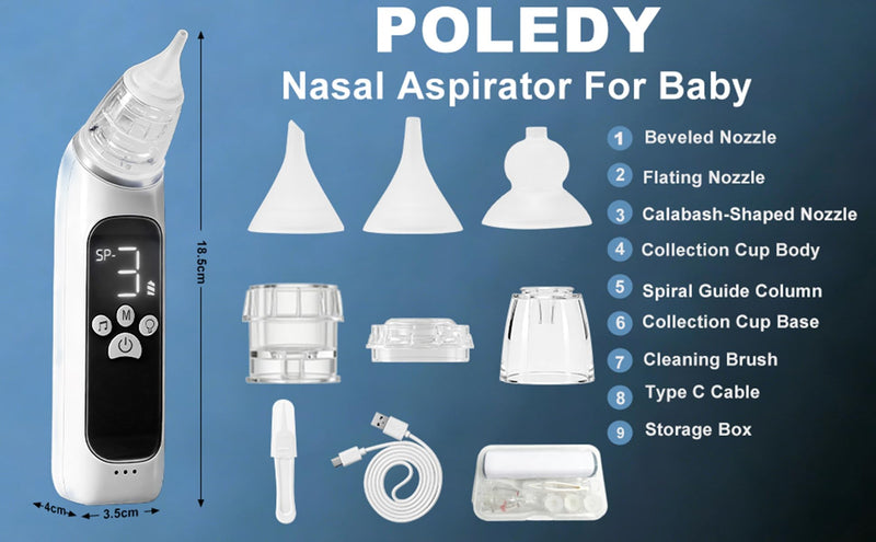Electric Nasal Aspirator for Baby,POLEDY Waterproof Nose Sucker for Toddlers, Nose Cleaner with 3 Silicone Tips,3 Adjustable Suction Levels, Baby Booger Sucker with Music-Light Soothing Feature ﻿ - BeesActive Australia