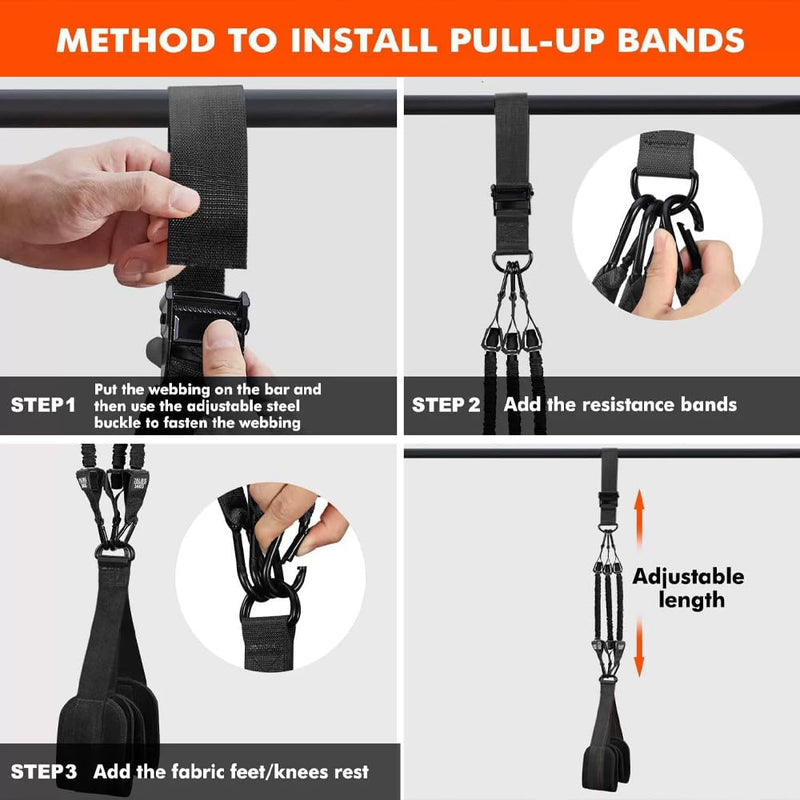 Heavy-Duty Pull up Workout Band, 2025 Ultra Pull up Assistance Bands Set, Adjustable Weight/Size with Fabric Feet/Knee Rest, Home Gym Workout, Strength Training Band, 150/225/300lb (A-225 lbs)