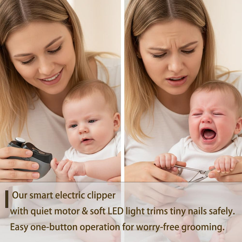 Electric Nail Clipper - 3 in 1 Upgraded Smart Trimming & Polishing Nail Clipper with 2 Adjustable Speeds, LED Light & Chip Collecting Box, Suitable for Adults, Elderly（Gray） Gray