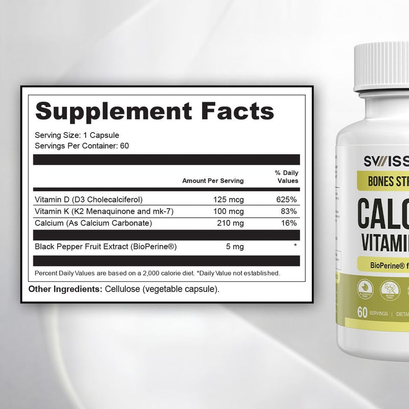 Swiss Activa+ Labs Vitamin D3 & K2 Supplement, Bone, Heart & Immune Support | D3 K2 Vitamins for Men & Women, Muscle Function, Immune & Heart Health, Vegan, Non-GMO, 60 Day Supply 60 Count (Pack of 1)