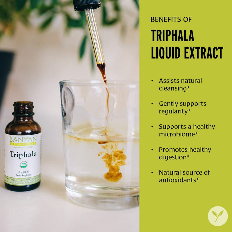Banyan Botanicals Triphala Liquid Herbal Extract – Organic Triphala Extract with Amla, Haritaki & Bibhitaki – for Daily Detox, Regularity & Rejuvenation* – 1oz. – Non-GMO Sustainably Sourced Vegan - BeesActive Australia