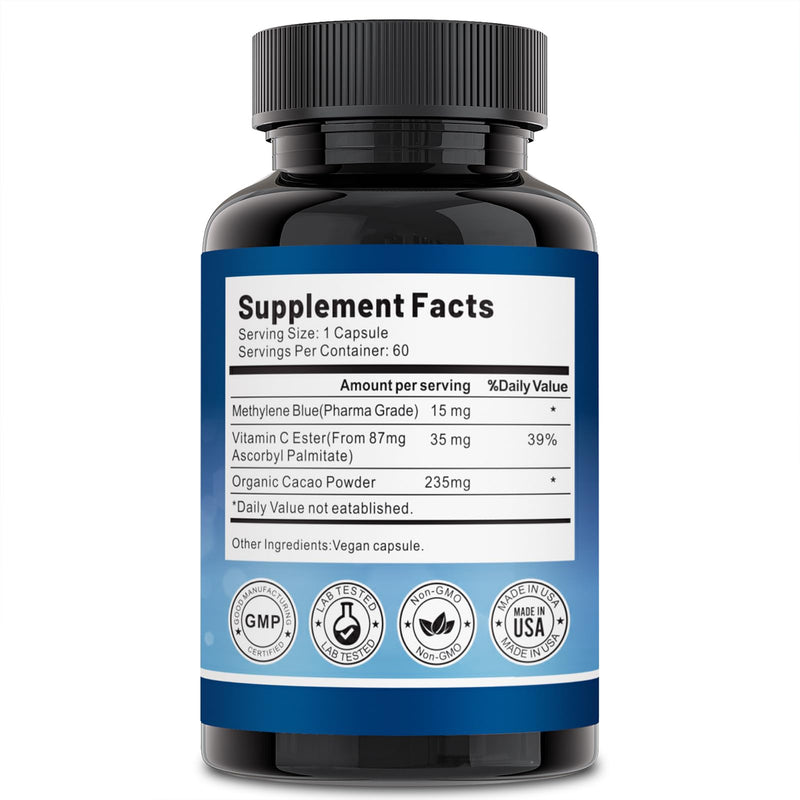 Methylene Blue Capsules — Premium Quality Methylene Blue with Vitamin C Ester, Dietary Supplement, 60 Easy‑to‑Swallow Capsules