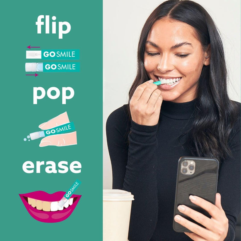 GO Smile Teeth Whitening Stain Erasers, (28 Single-use, applicators), On-The-Go Instant Teeth Cleaning, removes Coffee, red Wine and Tea Residue from Teeth Before Stains Set in, Mint Flavored 1 Fl Oz (Pack of 28) - BeesActive Australia