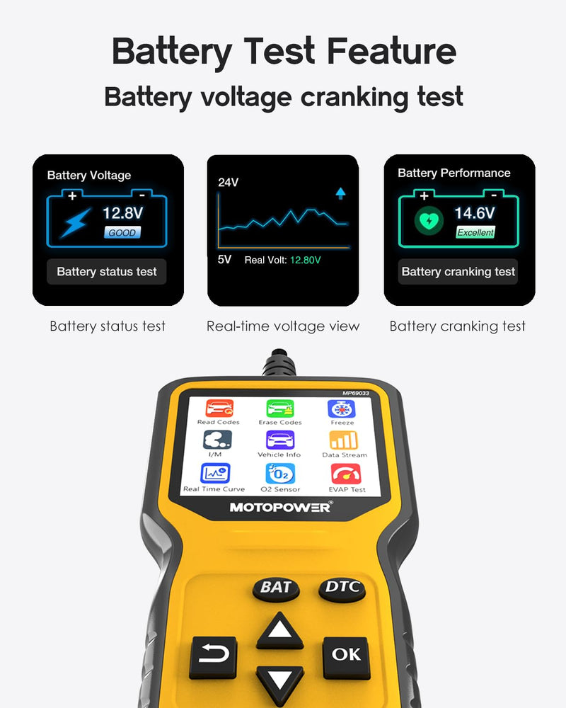MOTOPOWER MP69033 Pro OBD2 Scanner Code Reader Check Engine Fault Light Diagnostic Scan Tool with Battery Tester - BeesActive Australia