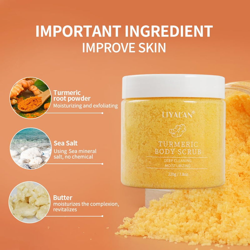 Liyalan Turmeric Body Scrub Moisturizing and Exfoliating Body, Face, Hand, Foot Scrub,Nourishes Skin,Deep Cleansing 7.8oz 7.8 Ounce (Pack of 1) - BeesActive Australia