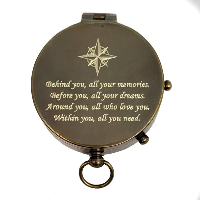 Personalized Antique Brass Pocket Compass with Custom Engraving – Engraved Compass Gift for Graduation, Father’s Day, Anniversary, Travel, or Family Heirloom – Optional Hardwood Box Behind You - BeesActive Australia