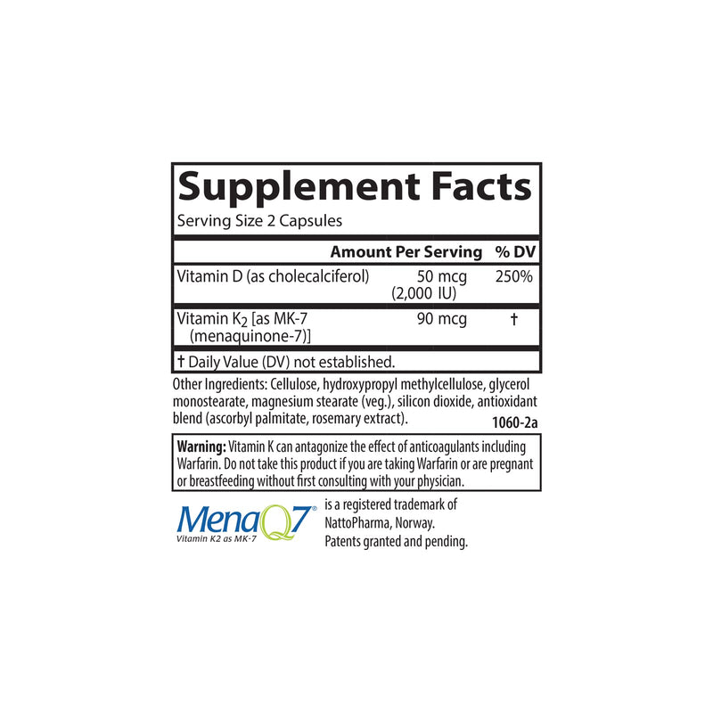 Carlson Vitamin D3 + K2, 50 mcg (2000 IU), Bone Support, 30 Capsules | Vitamin D3 & 90 mcg Vitamin K2 as MK7; Calcium Absorption 30 Count (Pack of 1)