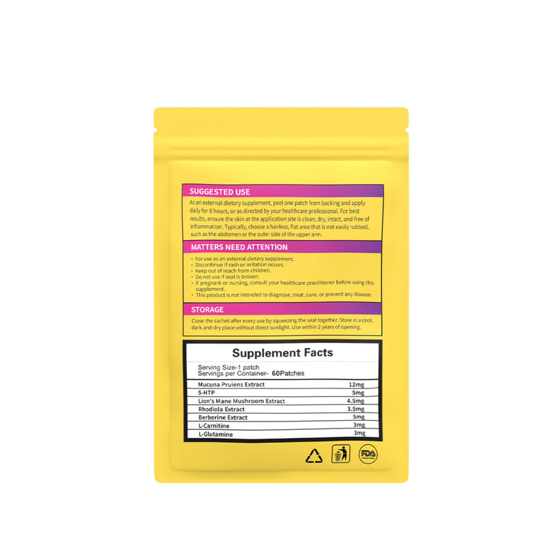Dopamine Patches for Women Men, Upgraded Formulas with Mucuna Pruriens, 5-HTP, Lion's Mane Mushroom, Rhodiola,Support Dopamine & Serotonin Balance,Mental Health,60 Vegan Patches