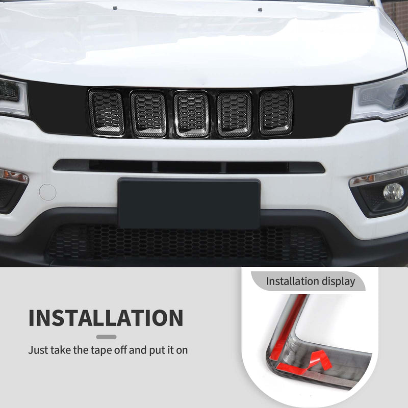 Jimen Compatible with Jeep Compass 2017-2020, 7PCS Front Grille Inserts Grill Cover Exterior Trim Accessories (Carbon Fiber) Carbon Fiber