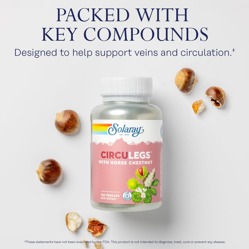 SOLARAY Circulegs, 120 VegCaps | Circulatory & Vascular Wellness Support, Horse Chestnut, Gotu Kola & Vitamin C, 60 Servings, Vegan, Gluten Free, Lab Verified 120 Count (Pack of 1)
