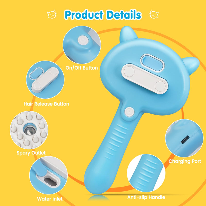 Cat Steam Brush 3 in 1 Pet Hair Grooming Tool Supply for Shedding With Soft Silicone Bristle Release Button for Short Hair Cats & Dogs Hair Removal - BeesActive Australia