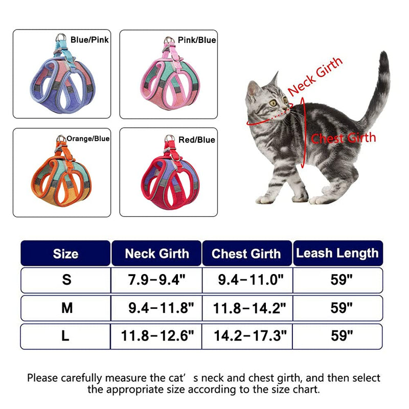 JSXD Cat Harness,Leash and Collar Set,Escape Proof Kitten Vest Harness for Walking,Easy Control Night Safe Pet Harness with Reflective Strap and Bell for Small Large Kitten,Fit for Puppy,Rabbit Medium (Pack of 1) Orange/Blue - BeesActive Australia