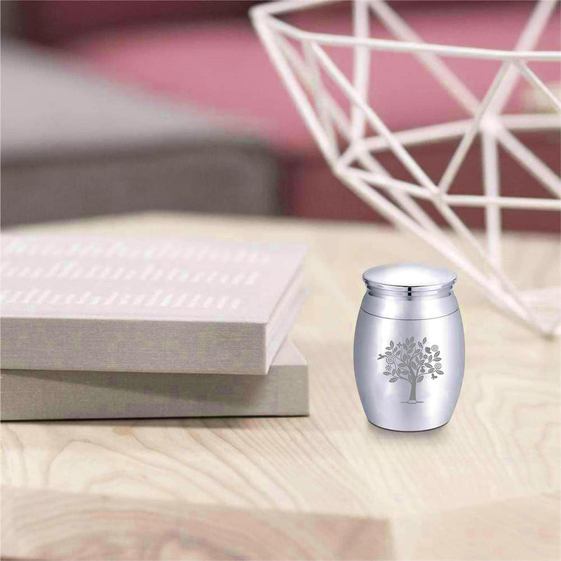 CREATCABIN Small Keepsake Urn Tree of Life Mini Urns for Ashes Miniature Funeral Container Glass Engraving Stainless Steel For People Family Friends Pet Memorial Silver 40x30mm Splitter Tree of Life - BeesActive Australia