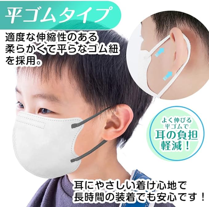 [Sun Percy] Children's 3D Mask, Non-woven Fabric, 20 Pieces, Small, Flat Rubber, Kids (Pearl Blue) - BeesActive Australia