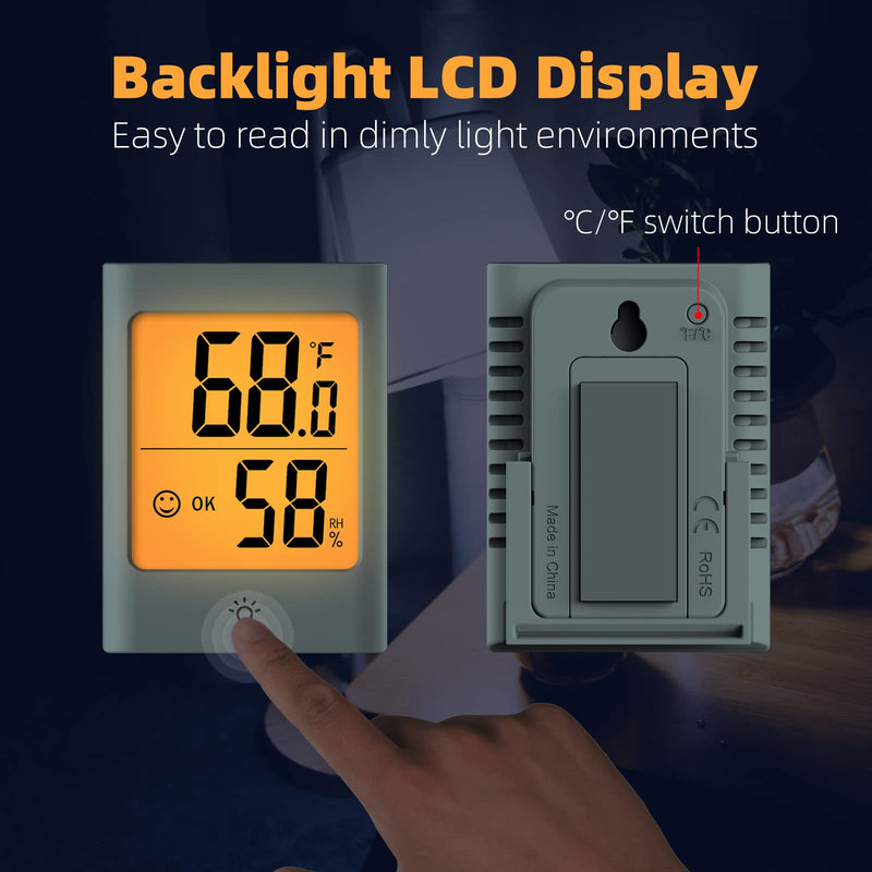 Indoor Thermometer for Home, 2pack Hygrometer Humidity Meter Humidity Sensor with Backlight for Bedroom Greenhouse Garage. MC30A(with Backlight) 2 - BeesActive Australia