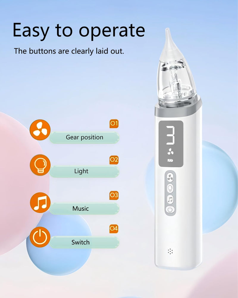 Nasal Aspirator for Baby,Baby Nose Sucker,Electric Nasal Aspirator for Baby,for Relieving Nasal Congestion,Nose Cleaner with 3 Silicone Tips,Adjustable Suction Level,Music and Light Soothing Function - BeesActive Australia