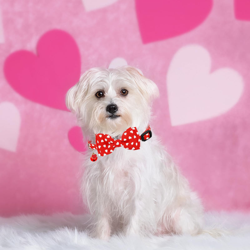 3Pcs Valentine's Day Cat Collar Love Heart Bowtie Collar with Breakaway Bell Red White Pink Adjustable Kitten Collar for Girl Boy Cat Small Pet - BeesActive Australia