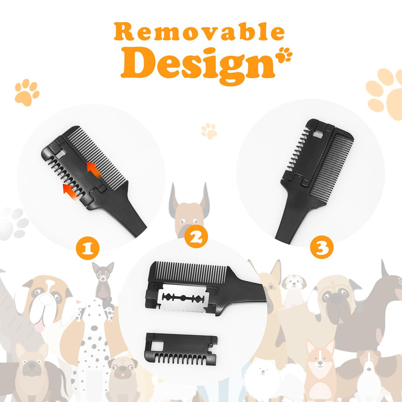 Razor Comb for Dogs Cats with 10 Pcs Extra Blades, Pet Razor Comb 2 in 1 | Trimming & Grooming, Dog Cat Brush that Cuts Hair, Hair Cutter Comb for Dog Cat, Pet Hair Trimmer Grooming Comb for Dog Cat - BeesActive Australia