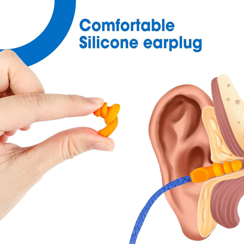 AZEN 55 Pairs Silicone Ear Plugs, Reusable Earplugs for Noise Reduction, 25dB NRR Corded Ear Plug for Sleeping Noise Cancelling, Ear Plug with String Individual Packing A-55pair