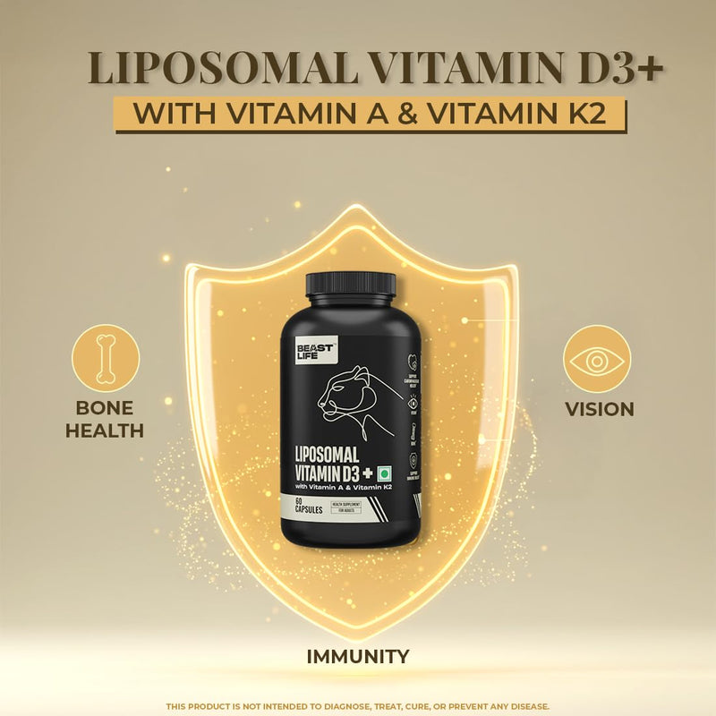 Liposomal Vitamin D3 Plus with Vitamin A & Vitamin K2 for Immune Support, Bone Health & Absorption Skin Support Calcium Utilization & Arterial Health Max 60 Capsules 60 Count (Pack of 1)