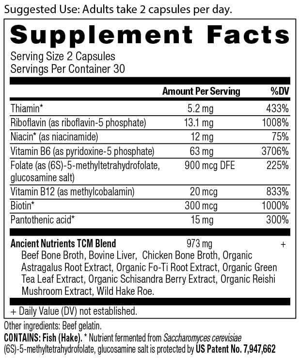 Ancient Nutrition Methylated Vitamin B Complex, Supports Energy Levels | 8 Balanced B-Vitamins, Supports Healthy Energy Levels, Adaptogenic Herbs, Enzyme Activated, Paleo & Keto Friendly, 60 Count