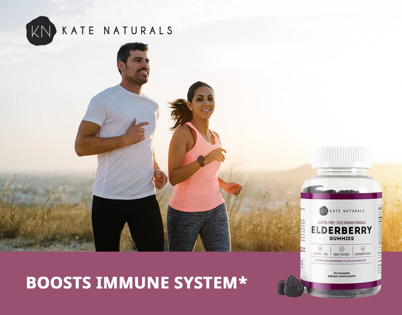 Kate Naturals Elderberry Gummies with Vitamin C and Zinc for Adults & Kids. Tasty Sambucus Elderberry Gummies for Immune Support (90 Gummies, 45 Day Supply) | Sambucus Elderberry Gummy with Vitamin C and Zinc for Immune Support, Tasty for Adults & Kids