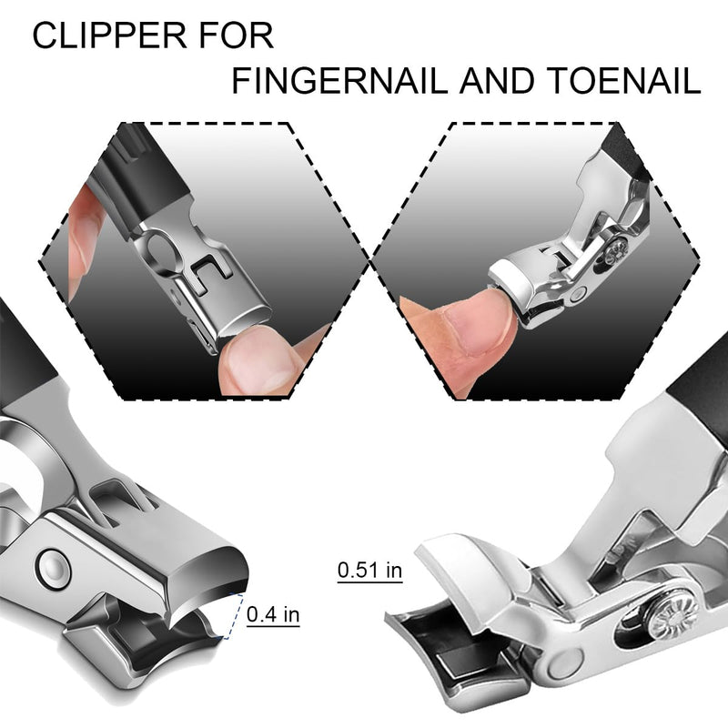 Nail Clippers for Seniors, Wide Jaw Fingernail Clippers and Angled Head Toenail Clippers for Thick Nail, Professional German Nail Clippers for Men, Women & Pregnant (Black 2) Black 2 - BeesActive Australia