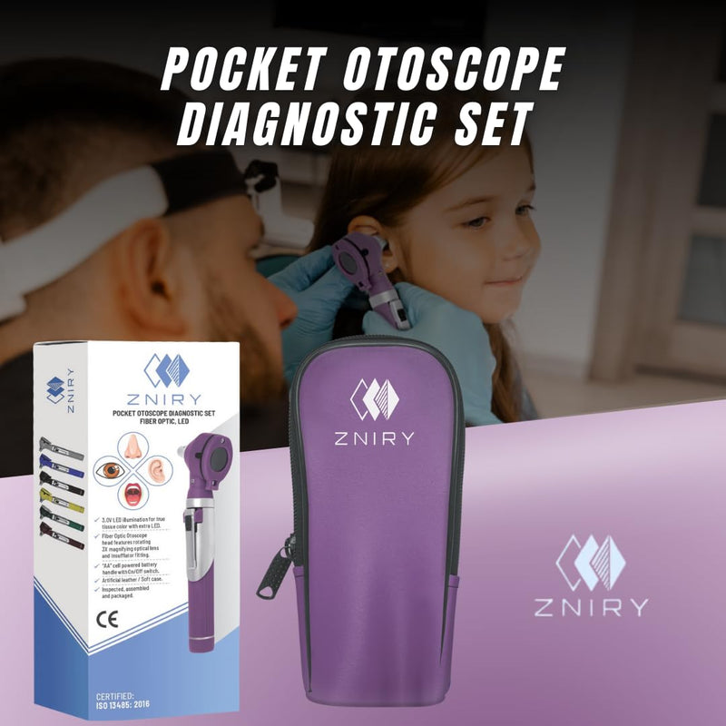 Fiber Optic Mini Otoscope - Ear Scope with Light for Infection Detection, Wax Removal, and at-Home ENT Exams (Purple Color) - BeesActive Australia