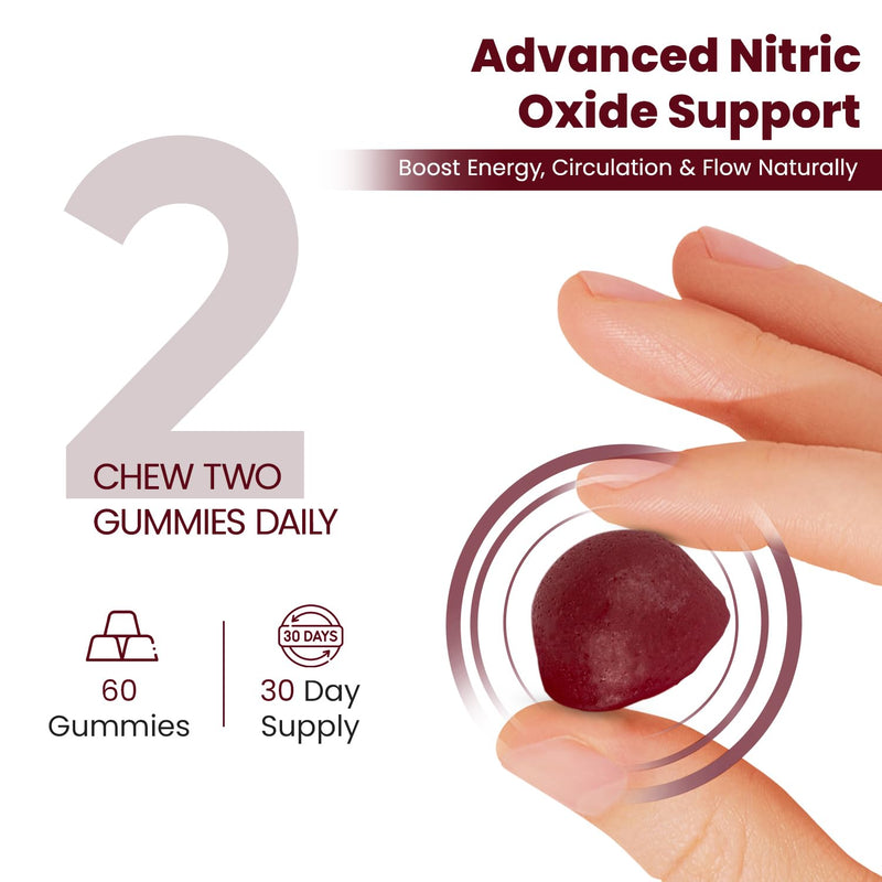 Beet Root Gummies w Grape Seed - Vitamin C, B12, L-Arginine & L-Citrulline | for Circulation Flow & Heart Healthy Energy - Pomegranate Flavor, 60 Count Potent