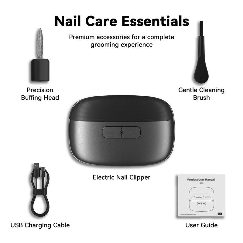 Electric Nail Clipper, 3-in-1 Automatic Fingernail Trimmer Polisher with LED Light, Clip Storage, 2-Speed, Rechargeable Nails Cutter Safe Easy Use for Seniors, Baby, Adult, Kids, Whole Family, Black