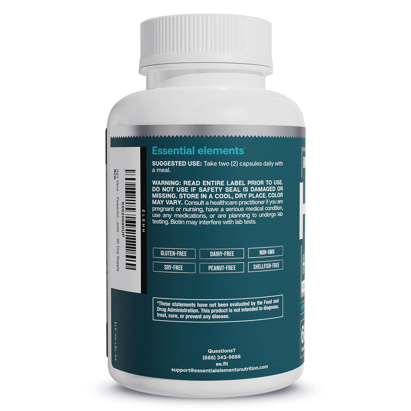 Essential Elements® Hair Hero™ - Hair Vitamins for Men - Broad-Spectrum Support with 5000 mcg Biotin - 60 Count - 30 Servings (2-Pack) 60 Count (Pack of 2)