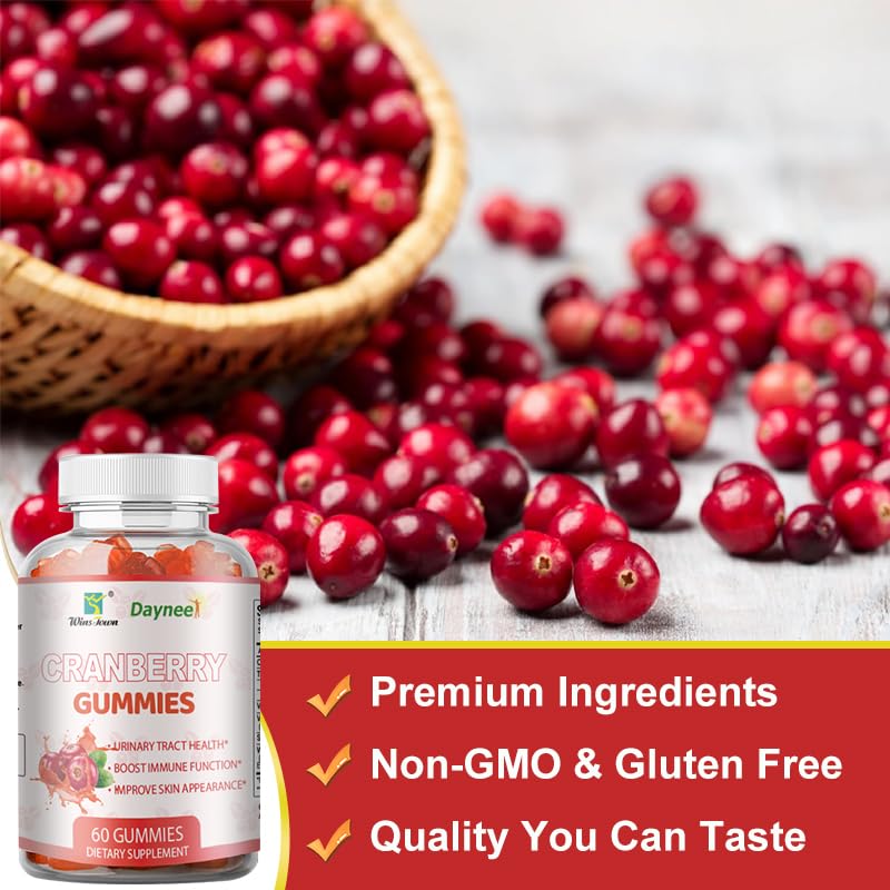 Cranberry Gummies for Women, Urinary Tract Support, 60 Count | Cranberry supplement gummies with vitamin C and E, vegan and non-GMO, for daily urinary tract wellness