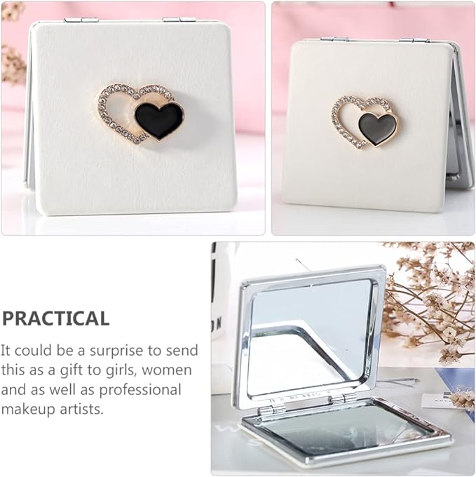 BESTOYARD Hand Mirror, Two-sided Cosmetic Mirror, Metal, PU, Nordic Style, Actress Mirror, Foldable, Square, Compact, Heart, Rhinestone, Gift for Girlfriend, Small, Easy to Carry, For Makeup -  Australia