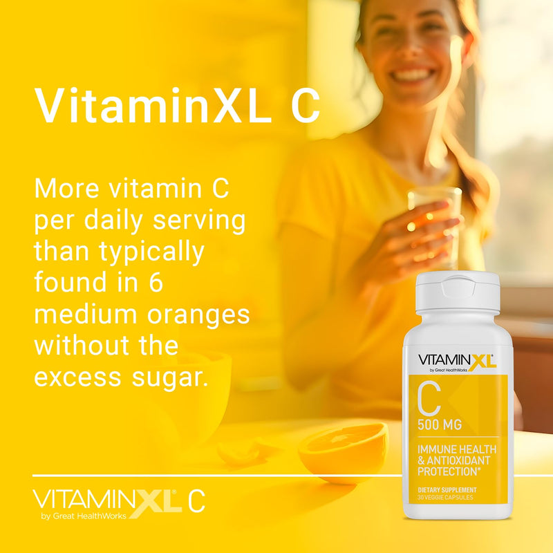 OmegaXL VitaminXL Vitamin C Supplement, 500 mg Capsules Provide Antioxidant Support, Helps Immune Health and Collagen Production (30 Vegan Capsules, 30-Servings) (Pack of 2) 30 Count (Pack of 2)