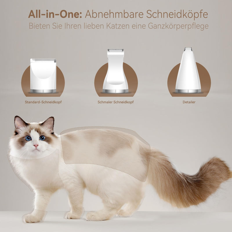 Bautrium Quiet Clipper Cat Set, Professional Hair Clipper for Cats, Dogs, Matted Fur, Paw Hair with Grooming Scissors & Comb, USB-C Charging White - BeesActive Australia