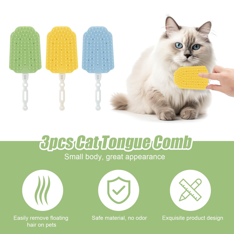 3pcs Cat Tongue Comb, Cat Grooming Brush Cat Brush for Shedding Cute Cat Tongue Brush Cat Hair Brush for Long-Haired Cats Removing Hair Hairballs (Ice Cream Colors) - BeesActive Australia