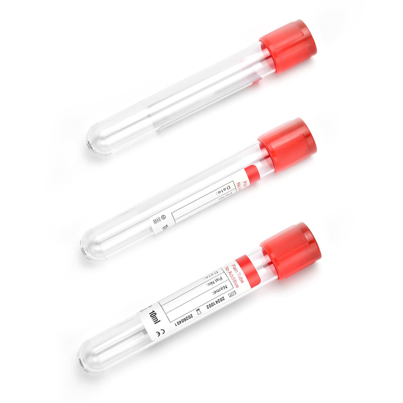Vacutainer Blood Collection Tubes 10ml Plain Tube Lab Vacuum Collecting Tube for Lab Test Tubes Pet Animals Veterinary 100 Pcs Wrap Packaging 10 mL
