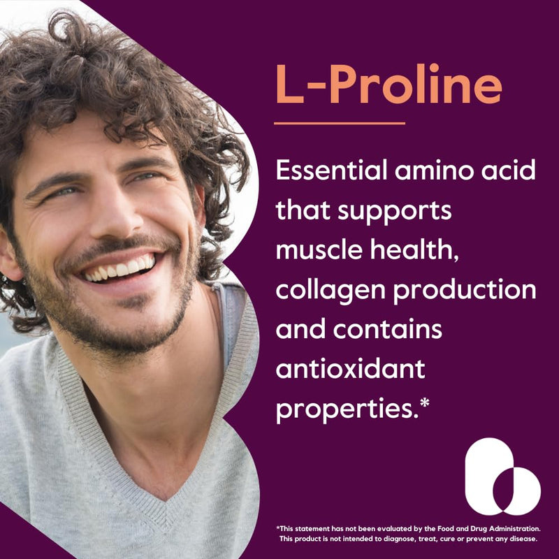 BESTVITE L-Proline 500mg (120 Veg Caps) - No Stearates - No Fillers - Vegan | Gluten Free - Non GMO - Collagen Production & Skin Support* - Amino Acid Supplement 1 Count (Pack of 120)